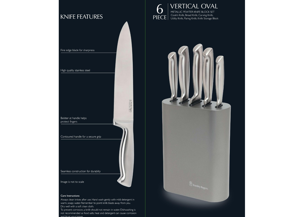 Bộ dao Stanley Rogers 6 món VERTICAL OVAL METALLIC PEWTER