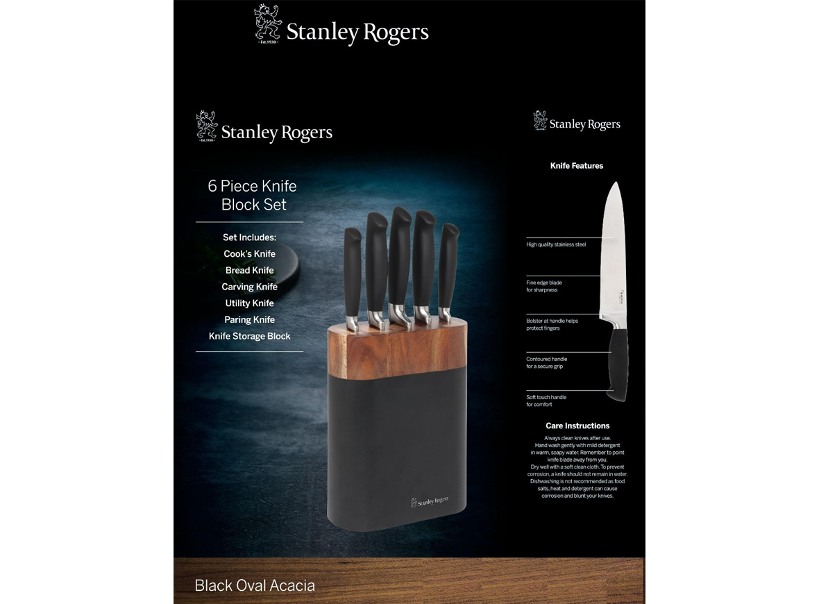 Bộ dao Stanley Rogers 6 món BLACK OVAL ACACIA