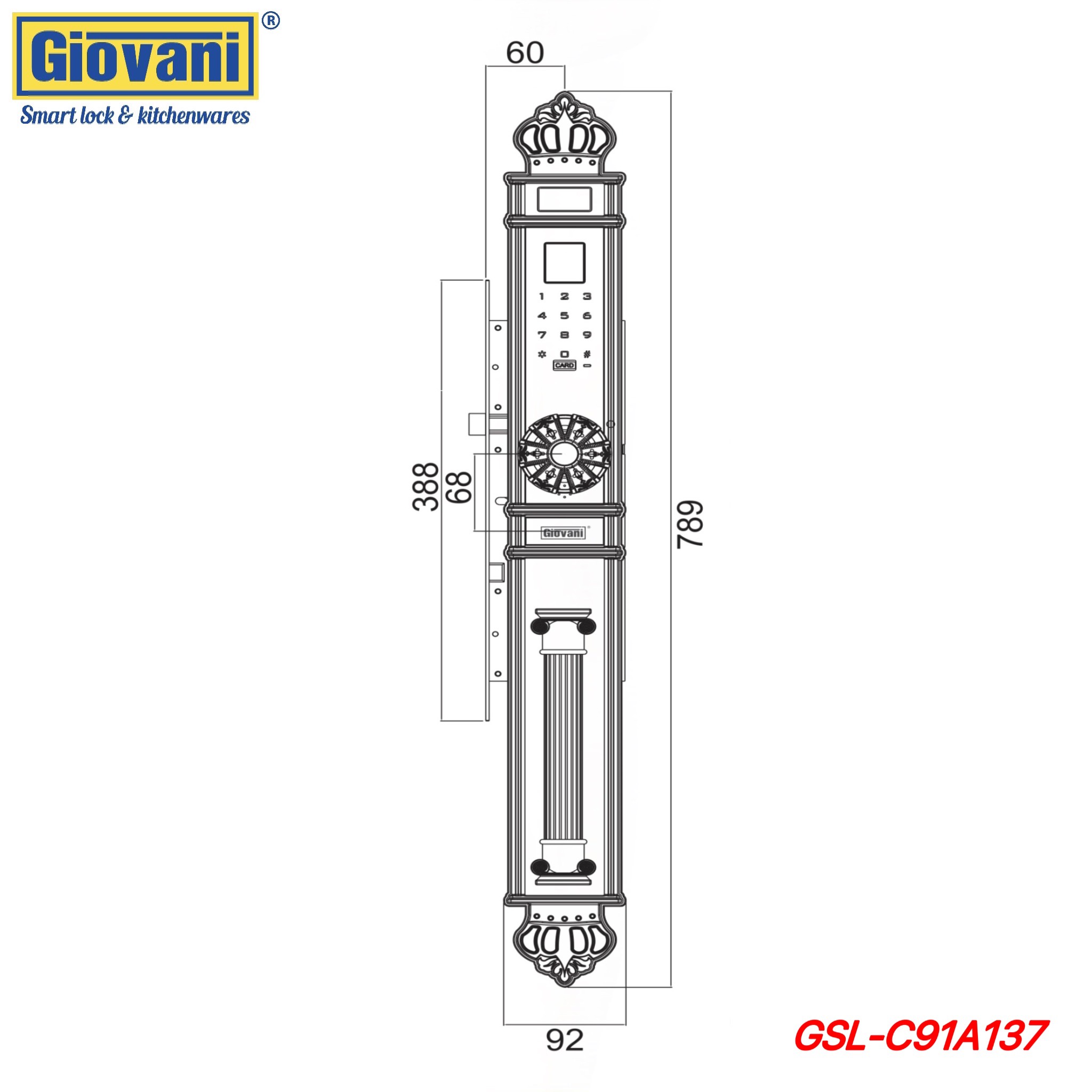 Khóa vân tay đại sảnh Giovani GSL-C91A137 (Màu đồng đỏ-tay kéo)