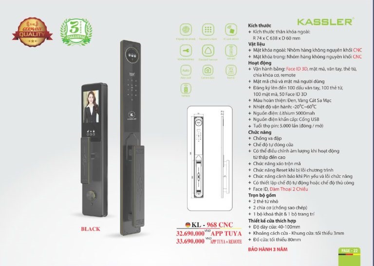 Khóa vân tay Kassler KL-968 CNC BLACK