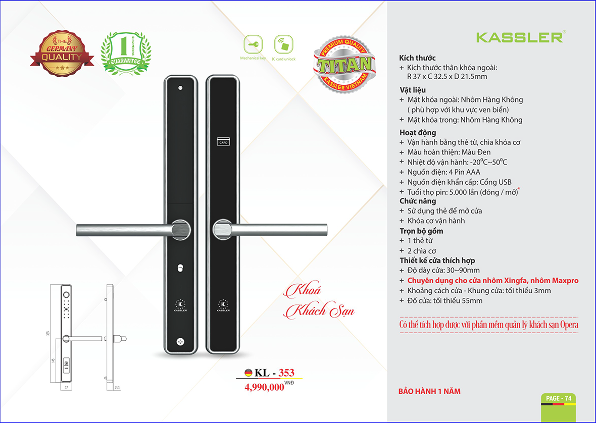 Khóa khách sạn Kassler KL-353