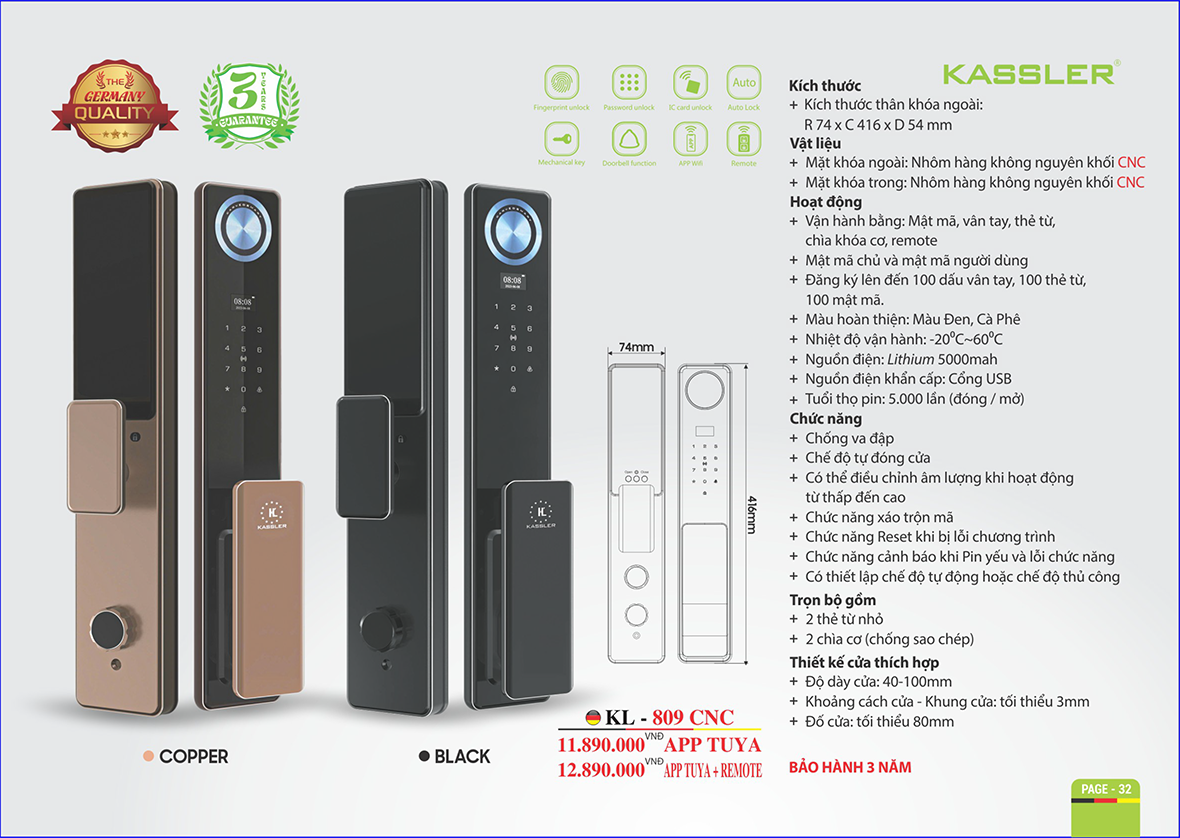 Khóa cửa gỗ Kassler KL-809 CNC BLACK