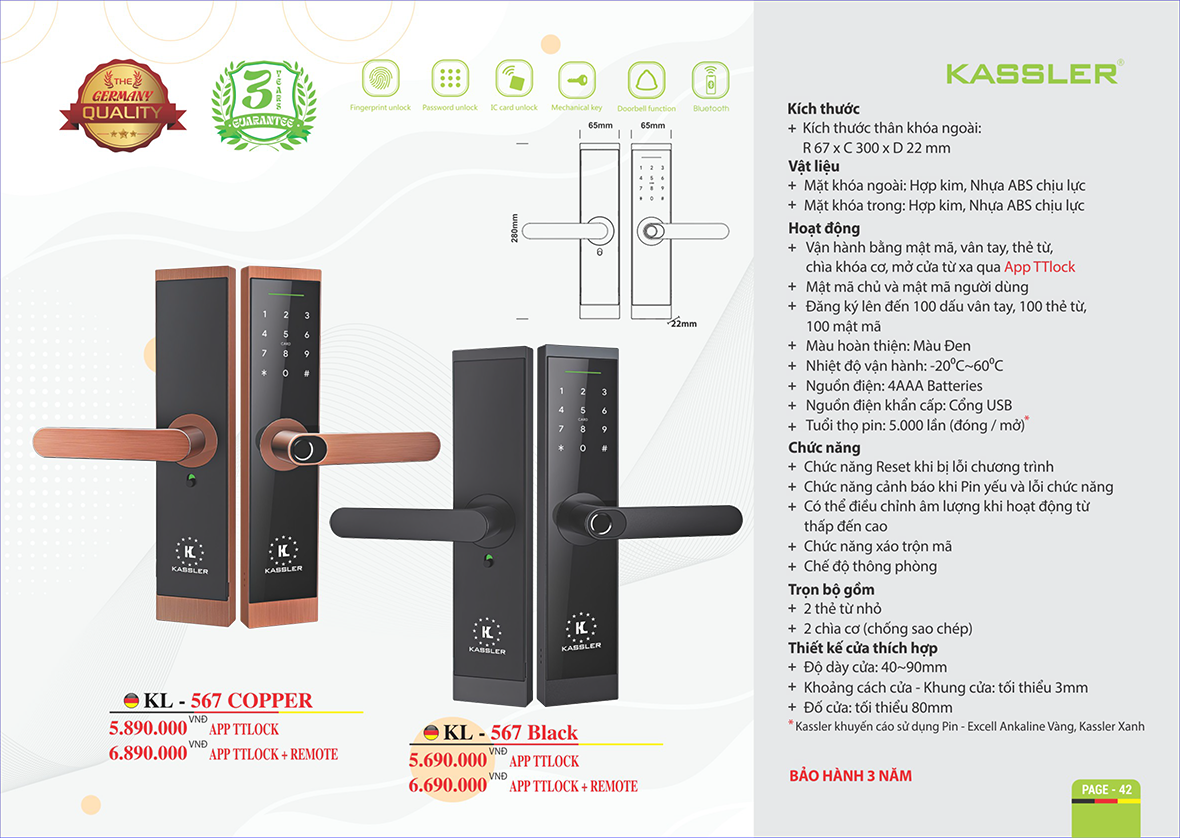Khóa cửa gỗ Kassler KL-567 BLACK