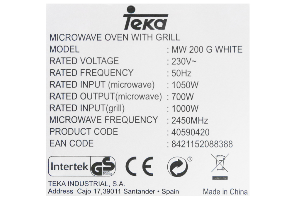 Lò vi sóng Teka MW 200G White