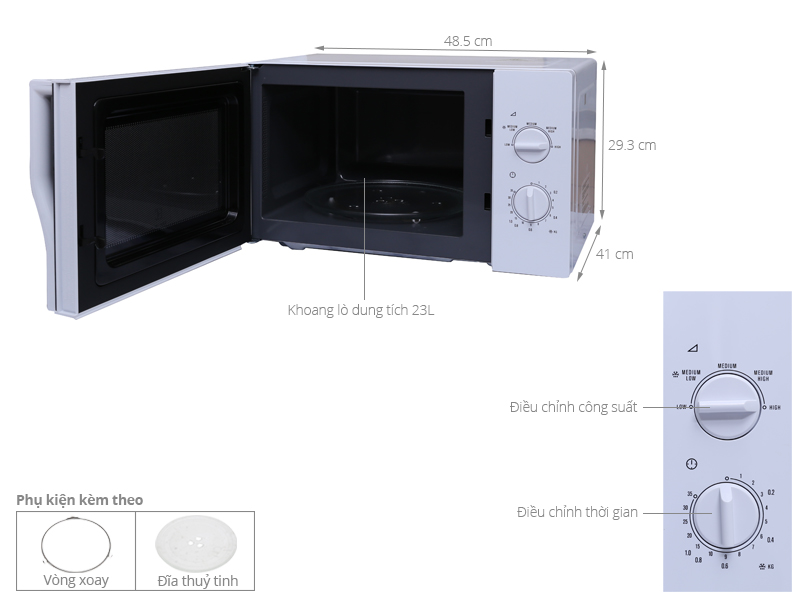 Th&ocirc;ng số kỹ thuật L&ograve; vi s&oacute;ng Electrolux EMM2322MW 23 l&iacute;t