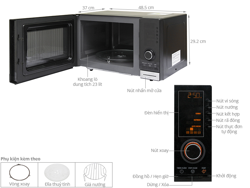Th&ocirc;ng số kỹ thuật L&ograve; vi s&oacute;ng Electrolux EMS2348X 23 l&iacute;t