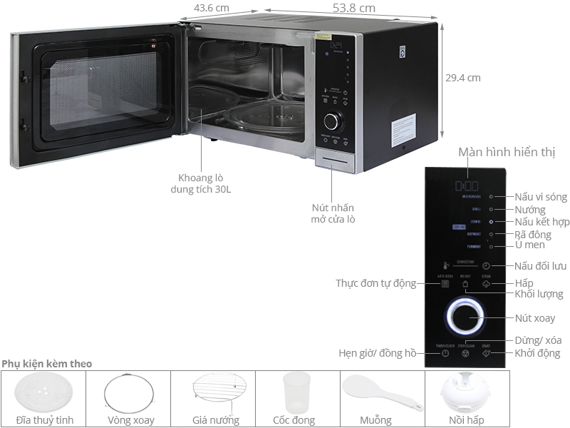 Th&ocirc;ng số kỹ thuật L&ograve; vi s&oacute;ng Electrolux EMS3087X 30 l&iacute;t