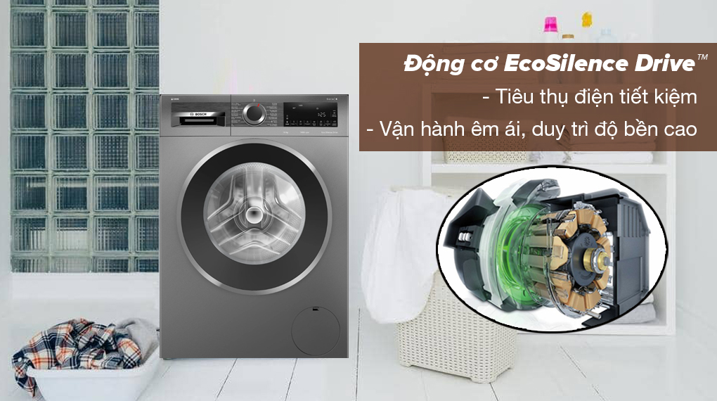 Máy giặt Bosch 10kg WGG254A0VN - Động cơ không chổi than EcoSilence Drive vận hành êm ái và sử dụng điện năng tiết kiệm Máy giặt Bosch 10kg WGG254A0VN - Động cơ không chổi than EcoSilence Drive vận hành êm ái và sử dụng điện năng tiết kiệm