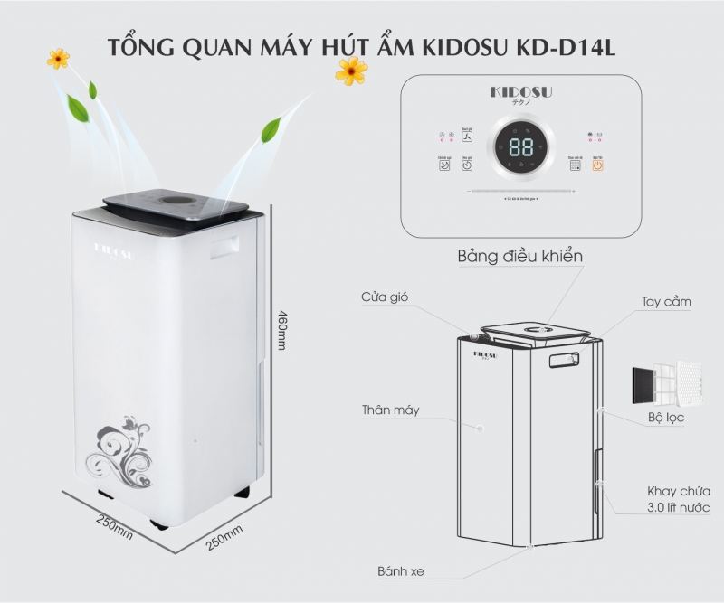 Máy hút ẩm Kidosu 14 lít KD-D14L
