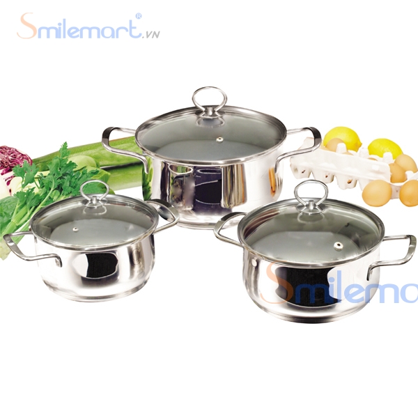 Bộ nồi Inox 3 đáy quai đũa cao cấp Sunhouse SH888