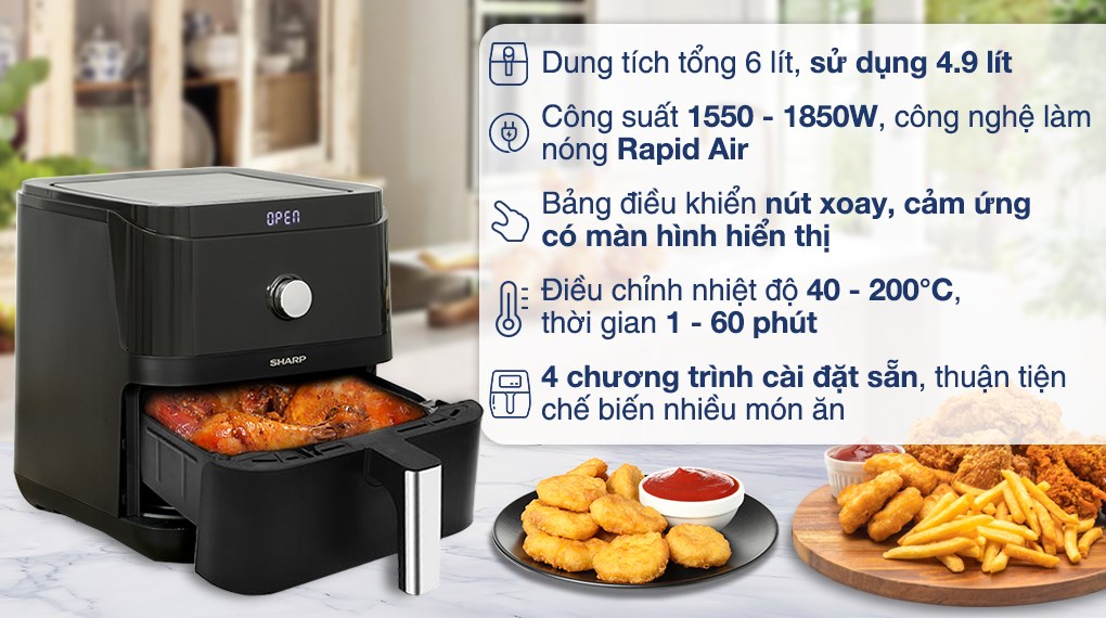 Nồi chiên không dầu Sharp KF-AF60EV-BK