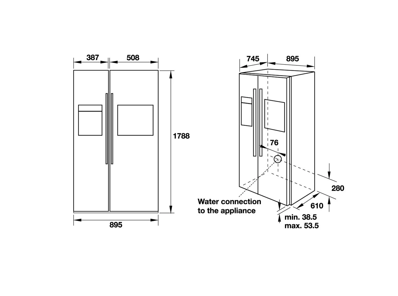 Tủ lạnh Hafele size by size  HF-SBSIC 534.14.250